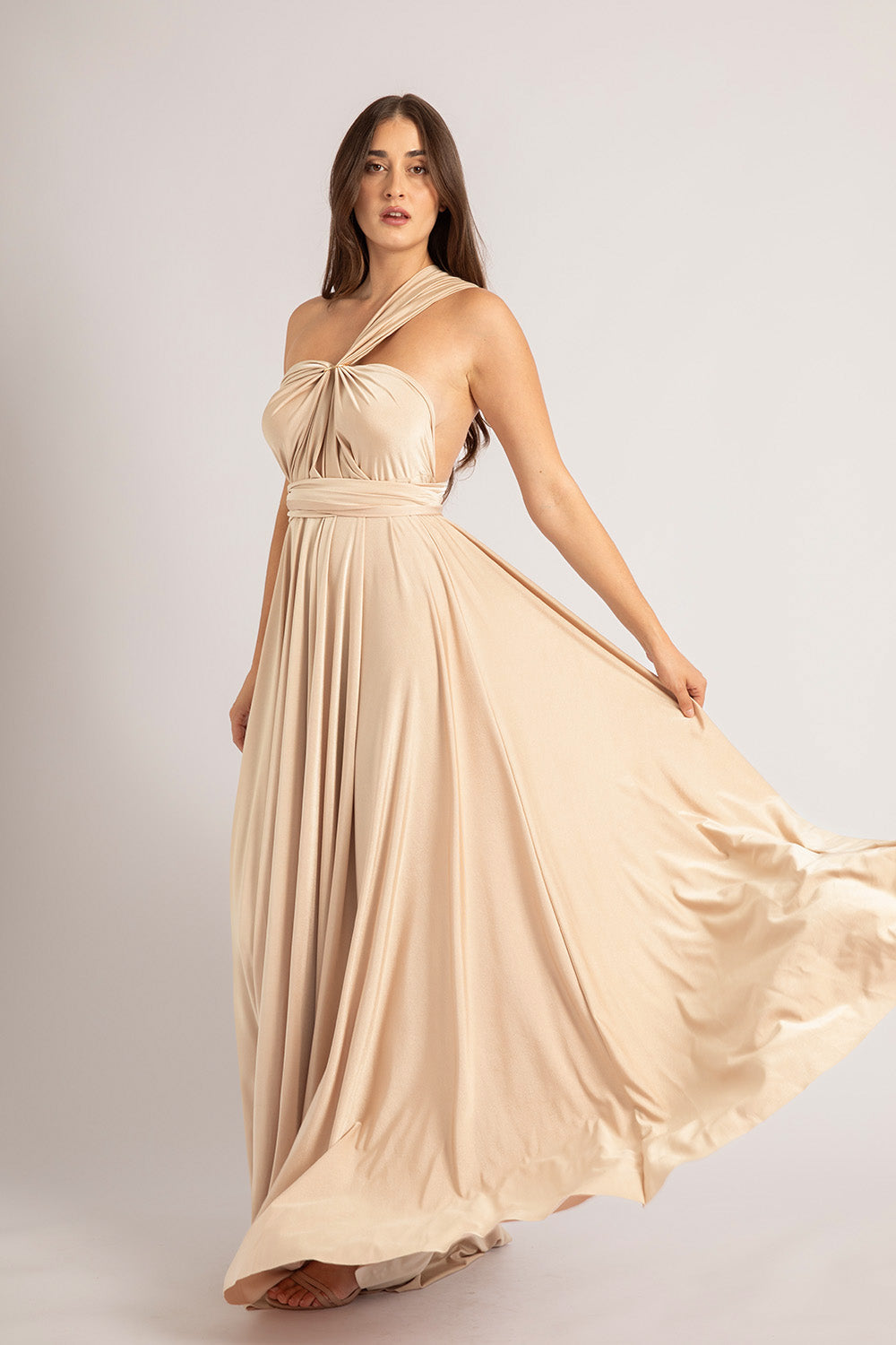 Luxe Satin Ballgown Multiway Infinity Dress in Light Gold